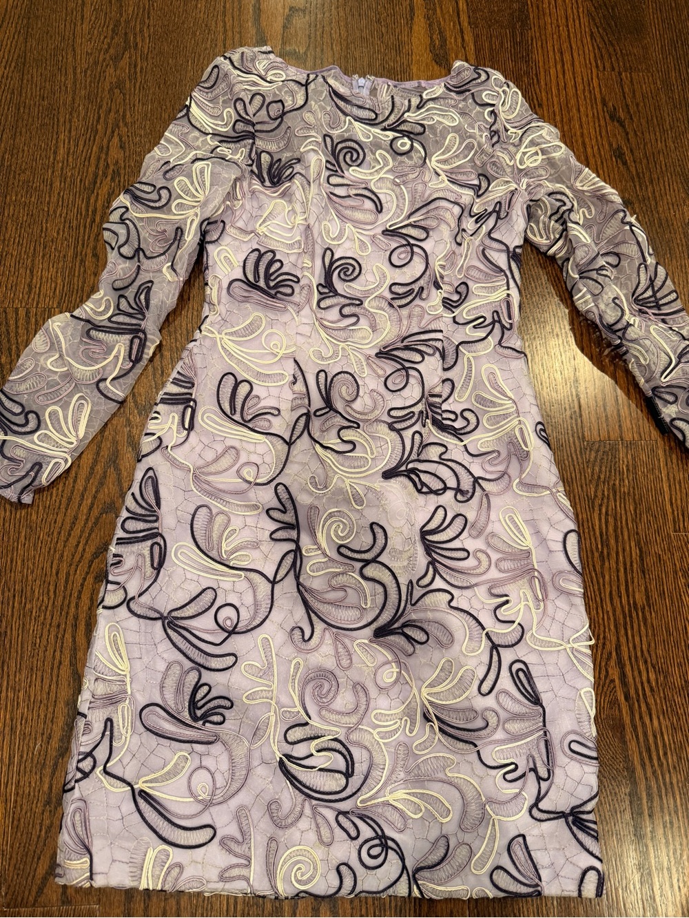 Mikael Aghal Lavender Long-Sleeve Embroidered Dress